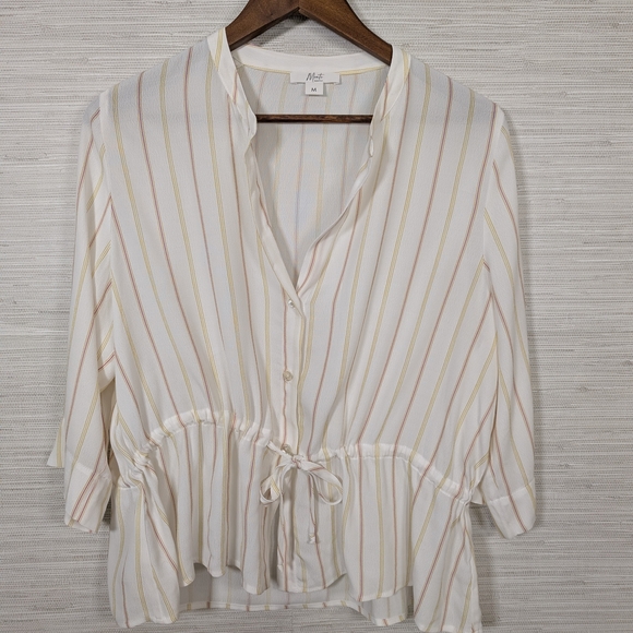 Monte The Label Cream Stripe Button Up Waist Tie 3/4 Sleeve Top Medium - Picture 1 of 10